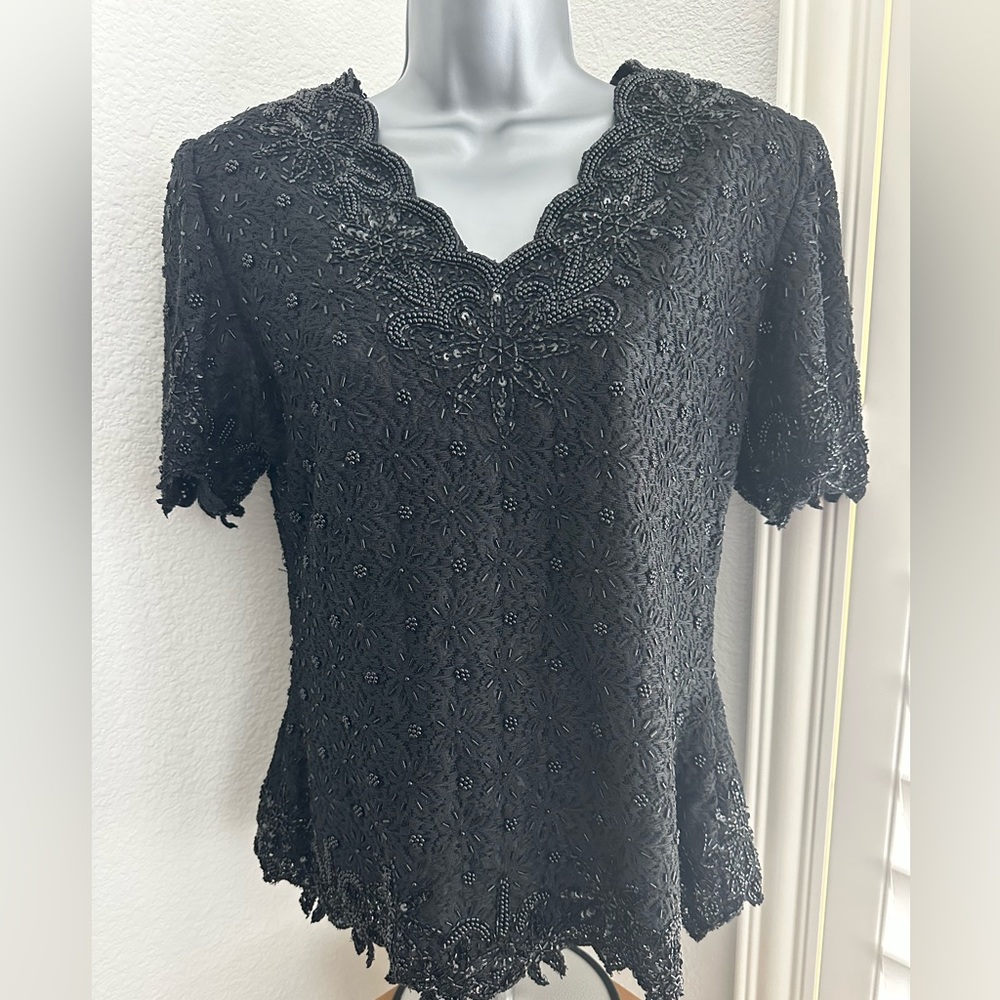 Vintage Classic Creations beaded‎ blouse size petite medium